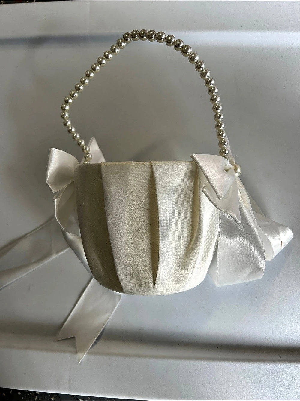 Satin white flower girl basket